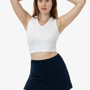 Los Angeles Apparel Baby Rib Crop Tank Women's Size XL White V Neck Retro Indie